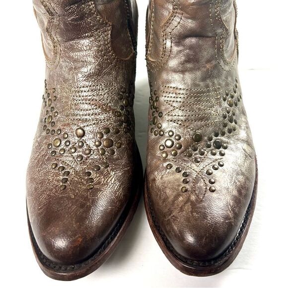 Liberty Black Studded Brown Leather Ankle Boots - Picture 3 of 12